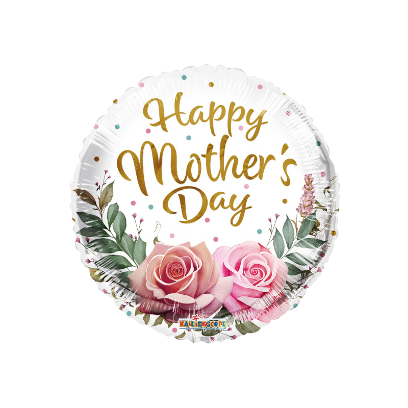 9" Conver Happy Mother's Day 2 Roses & Leaves Airfill Foil Balloon (S3R3) | Buy 5 Or More Save 20%