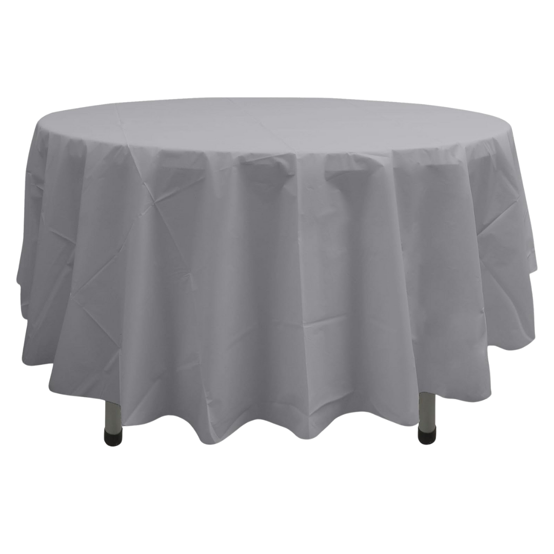 84" Silver Heavy Duty Round Plastic Table Cover