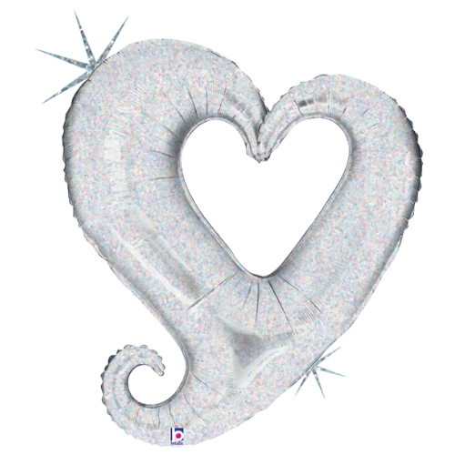 33" Betallic Silver Linky Chain Of Hearts Holographic Foil Balloon