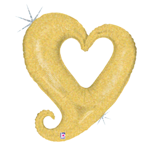 33" Betallic Gold Linky Chain Of Hearts Holographic Foil Balloon