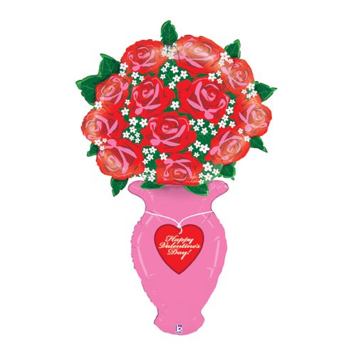 60" Betallic Special Delivery Valentine Rose Vase Foil Balloon (D) | Stands 5 Feet Tall!