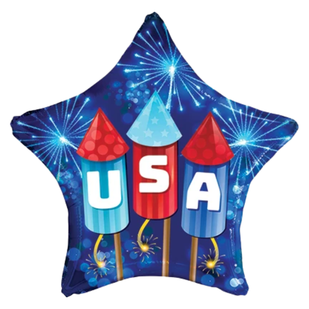 18" NovaLoons USA Rockets Balloon Foil Balloon | Buy 5 Or More, Save 20%