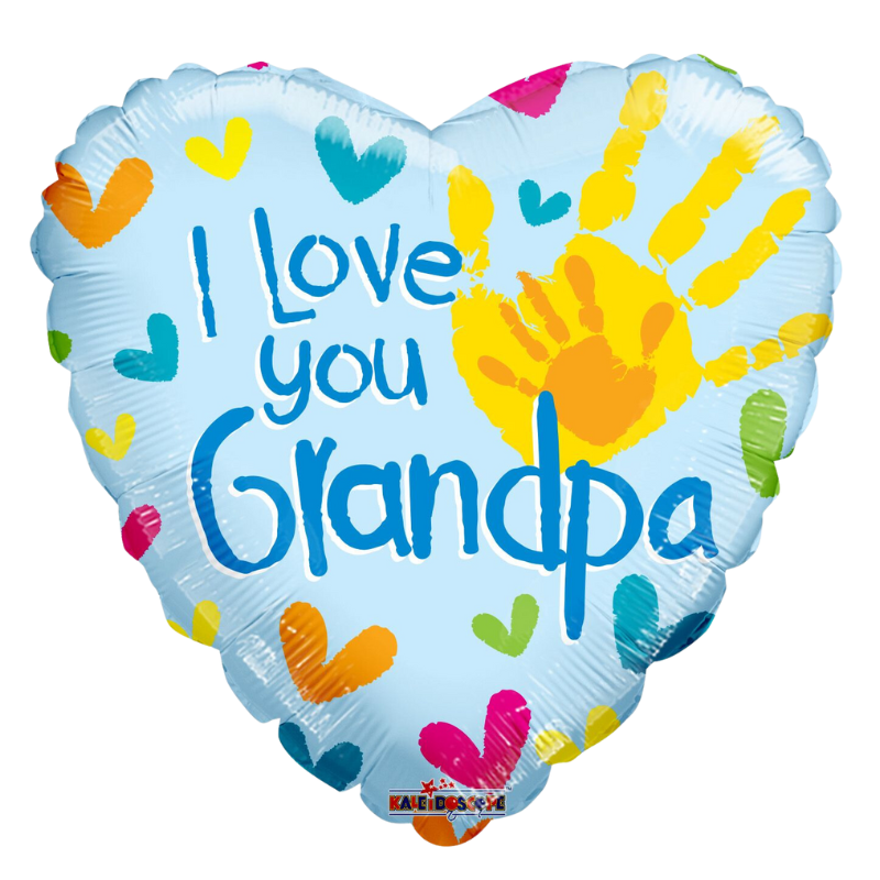 18" Conver I Love You Grandpa Handprints Heart Non Foil Balloon (S4R1) | Buy 5 Or More Save 20%