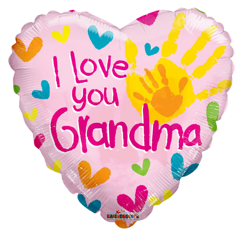 18" Conver I Love You Grandma Handprints Heart Non Foil Balloon (S1R3) | Buy 5 Or More Save 20%