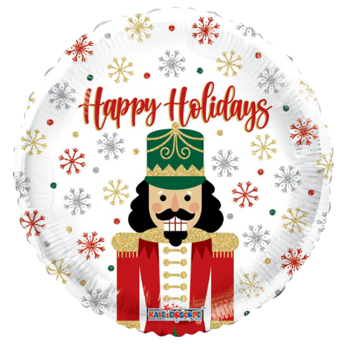 18" Happy Holidays Nutcracker Foil Balloon (P22) | Buy 5 Or More Save 20%