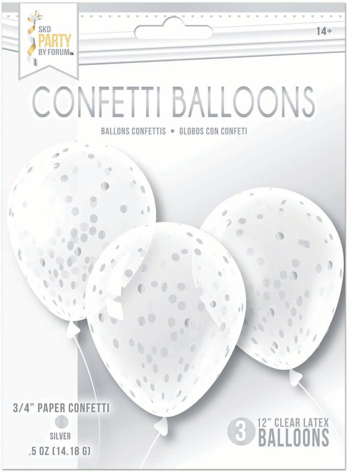12" Pre-Loaded Clear Silver Confetti Filled Latex Balloons | 3 Count