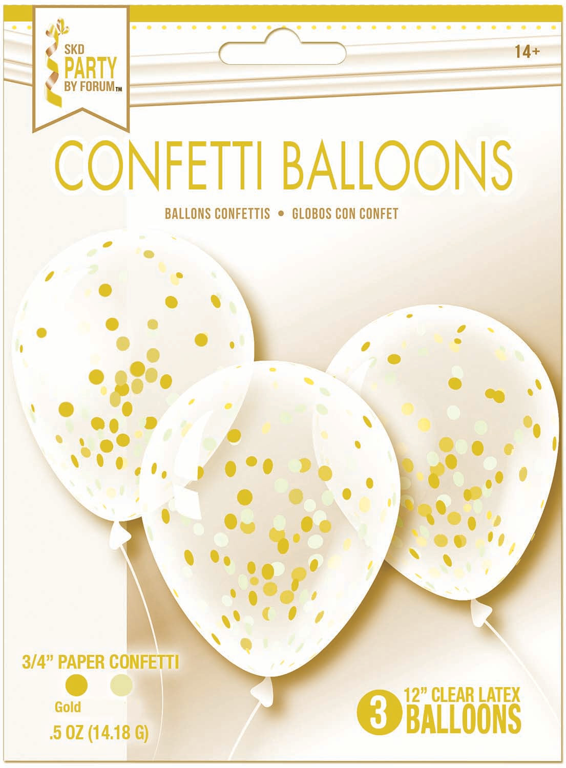 12" Pre-Loaded Clear Gold Metallic Confetti Filled Latex Balloons | 3 Count
