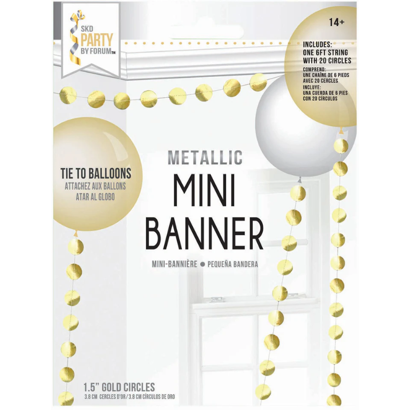 6' Gold Metallic Foil Mini Circle Garland - Balloon Tassel | 1 Count