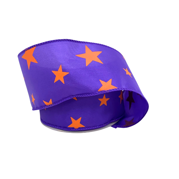 #40 Offray Purple/Orange Star Spirit Ribbon - 2 1/2" Wide x 10 Yards Long | 1 Spool