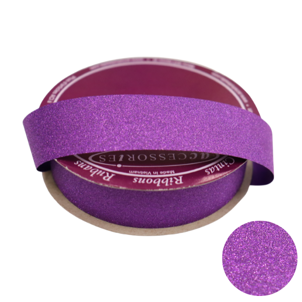 #5 ACI Purple Diamond Glitter Ribbon - 7/8" Wide, 25 Yards Long | 1 Spool