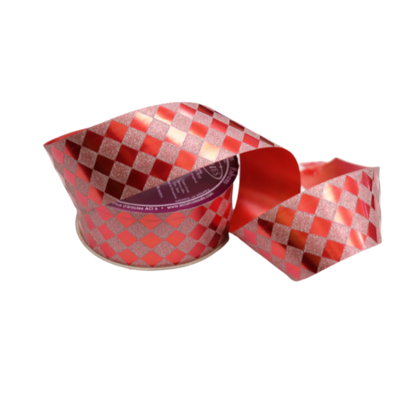 #9 ACI Red Diamondz Glitter Ribbon - 1 5/16" Wide, 25 Yards Long | 1 Spool