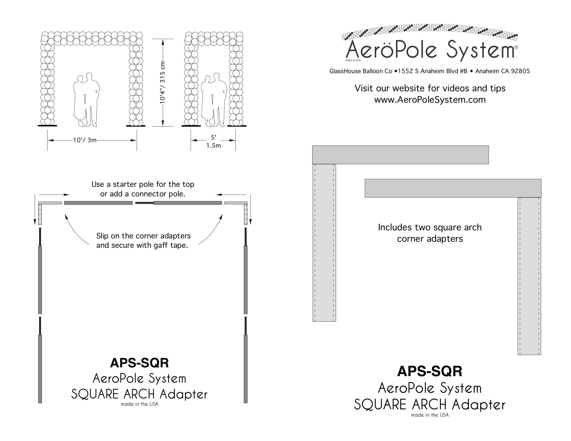 AeroPole Square Adapter Kit : Build A Square Balloon Frame - Poles & Bases Sold Separately!