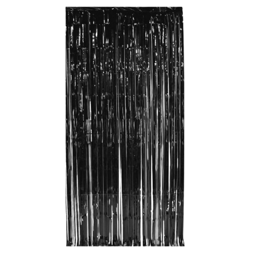 3' x 7' Black Metallic Foil Fringe Curtain