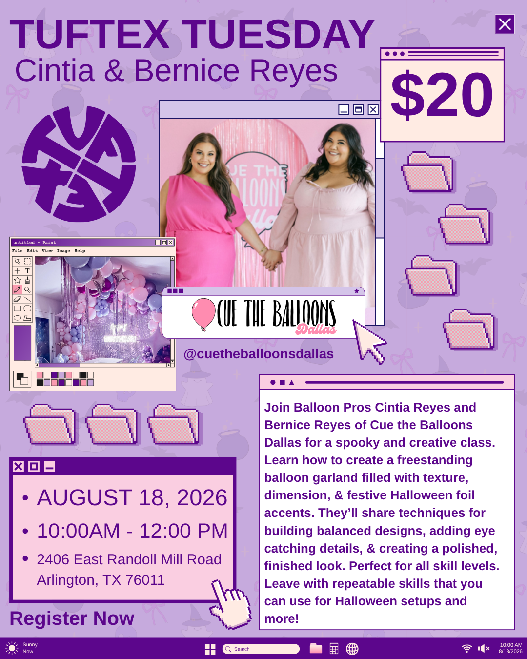 TUFTEX TUESDAY Balloon Class - Featuring Cue The Balloons Dallas| 8/18/2026 10AM-12PM