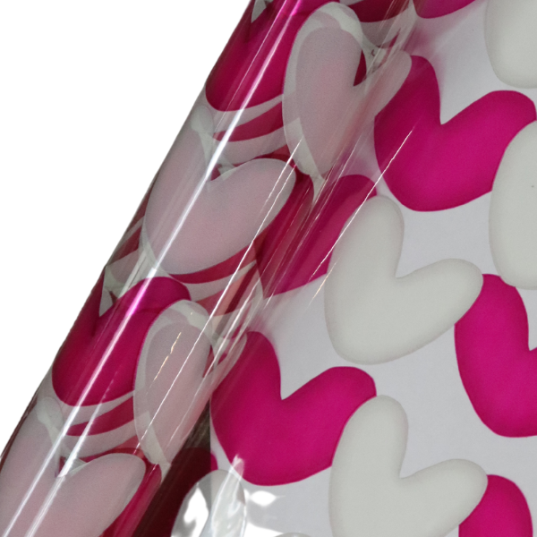 Cutie Pie Hearts Clear Printed Cellophane Roll -24" x 100' | 1 Roll
