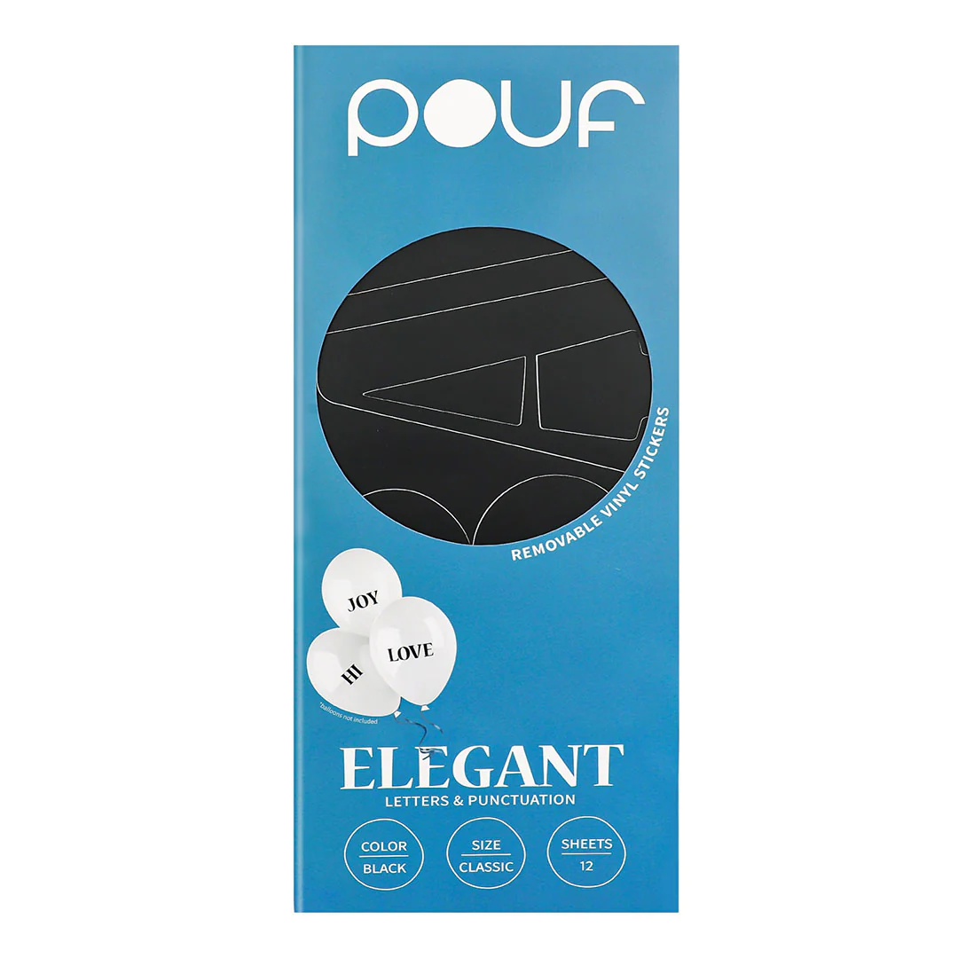 Pouf Black ELEGANT Letters Removable Adhesive Vinyl Stickers | 12 Sheets