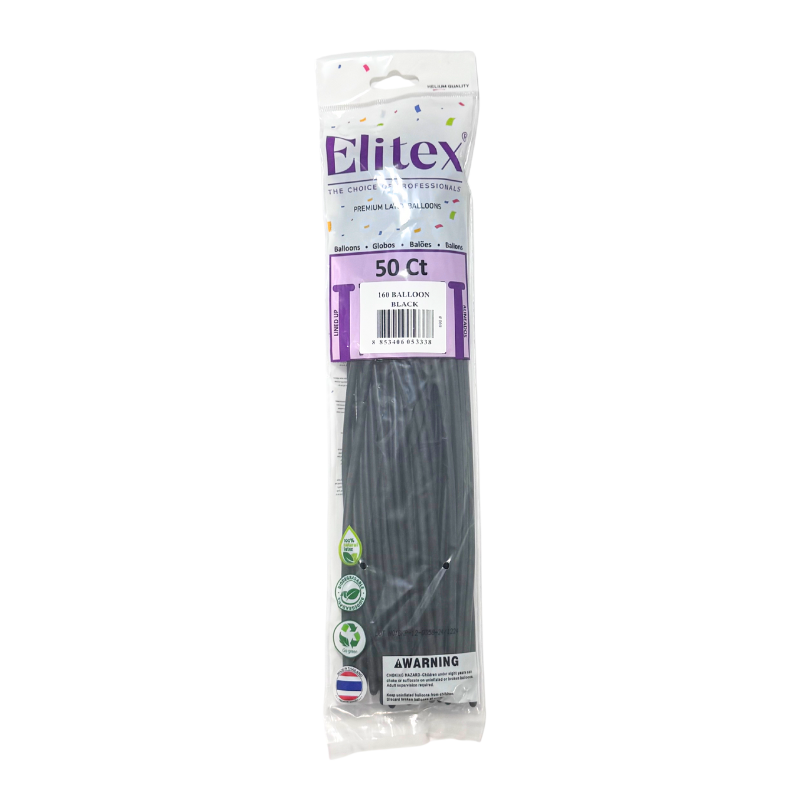 160 Elitex Nozzle Up Black Standard Modeling - Twisting Balloons | 50 Count