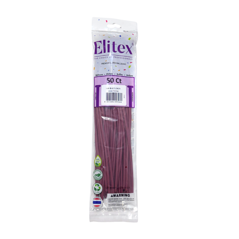 160 Elitex Nozzle Up Red Wine Standard Modeling - Twisting Balloons | 50 Count