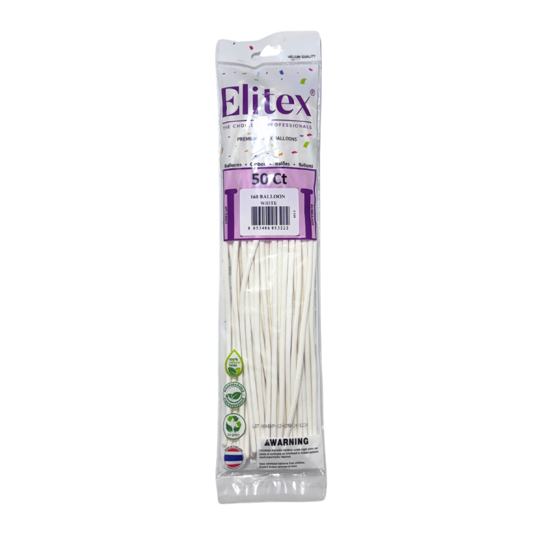 160 Elitex Nozzle Up White Standard Modeling - Twisting Balloons | 50 Count
