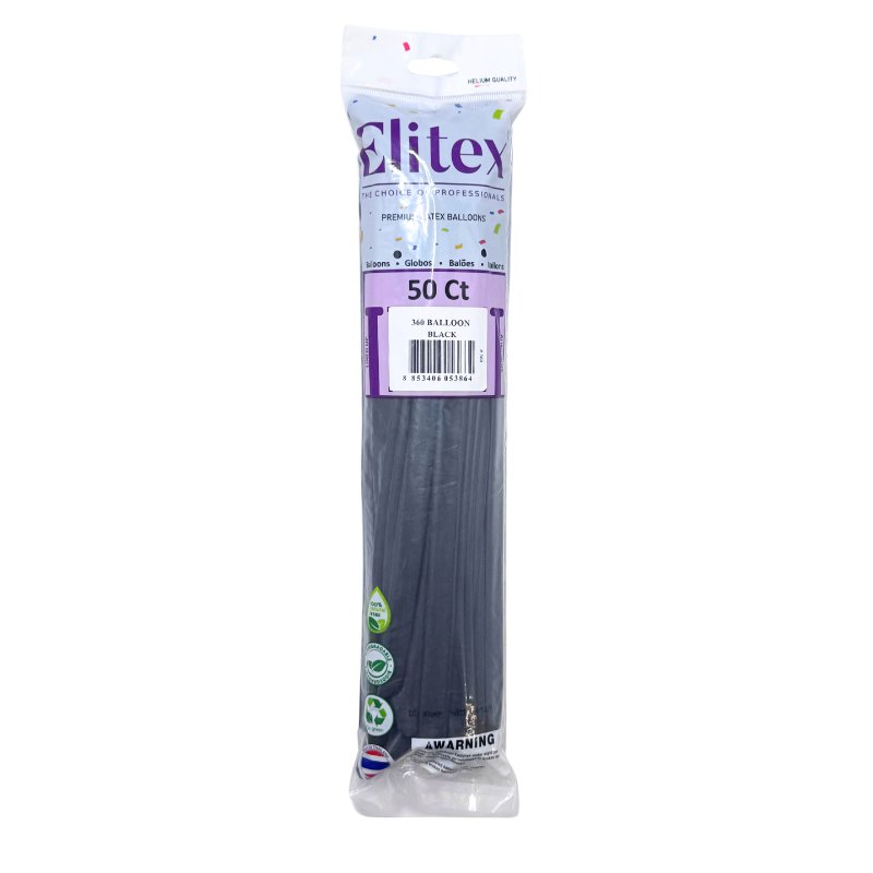 360 Elitex Nozzle Up Black Standard Modeling - Twisting Balloons | 50 Count