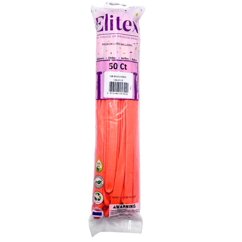 360 Elitex Nozzle Up Orange Standard Modeling - Twisting Balloons | 50 Count