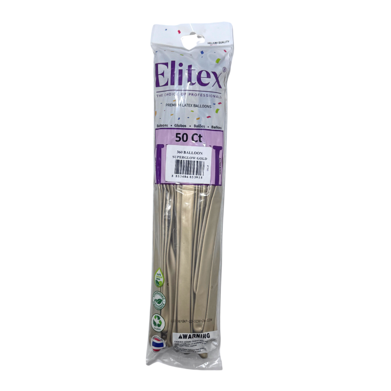 360 Elitex Nozzle Up Gold SuperGlow Modeling - Twisting Balloons | 50 Count