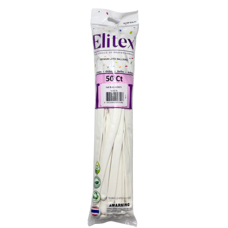 360 Elitex Nozzle Up White Standard Modeling - Twisting Balloons | 50 Count