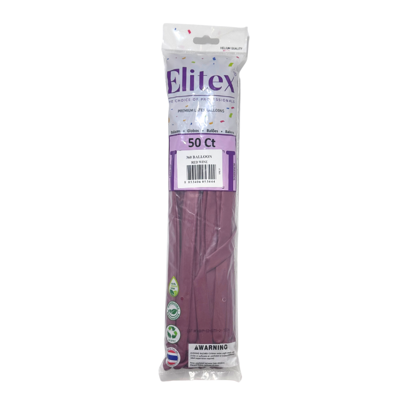 360 Elitex Nozzle Up Red Wine Standard Modeling - Twisting Balloons | 50 Count