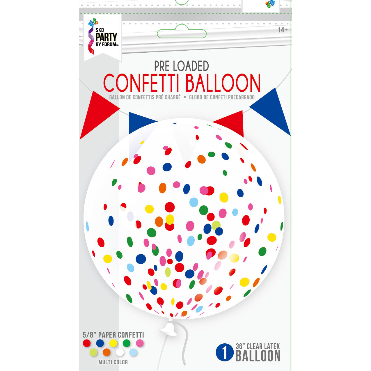 36" Pre-Loaded Clear Multi-Color Confetti Latex Balloon | 1 count