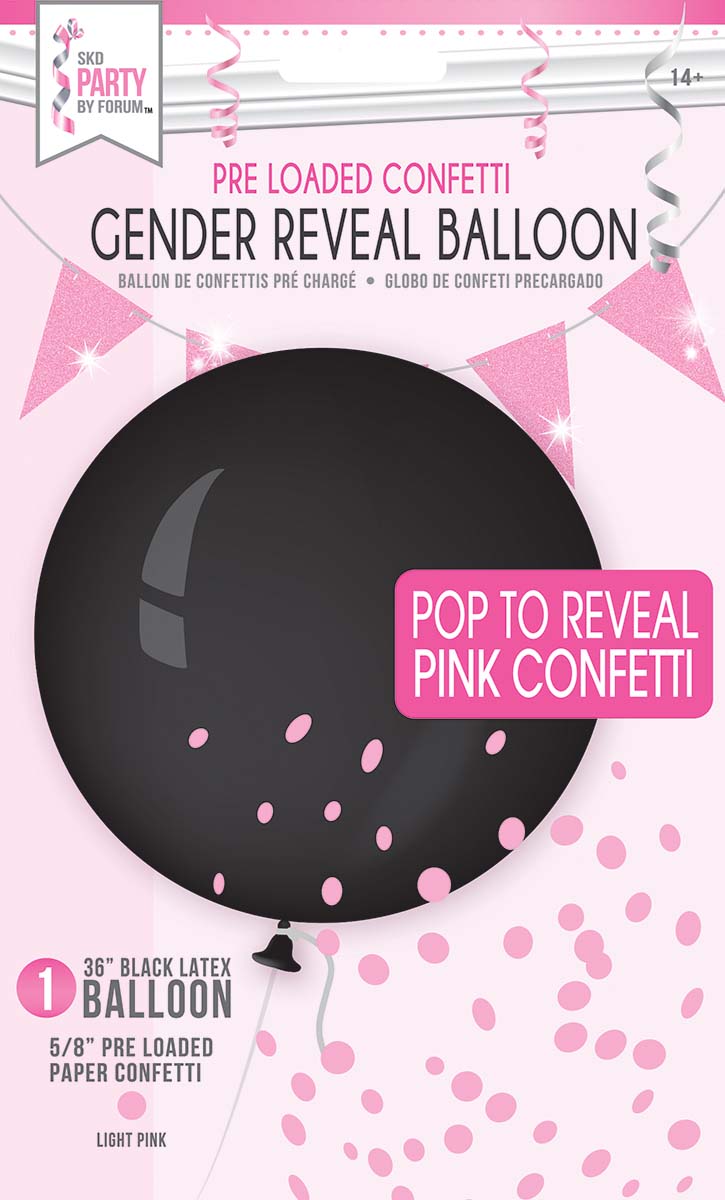 36" Gender Reveal Pink Confetti Latex Balloon | 1 Count - Pop To Reveal Blue Confetti!