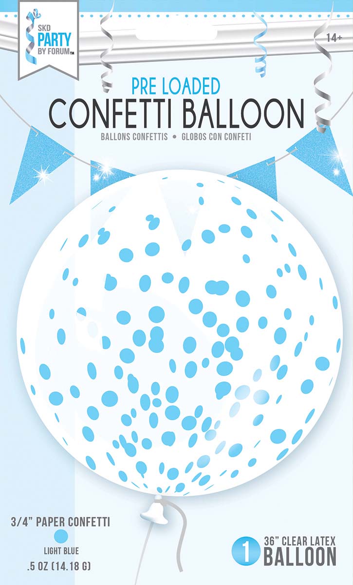 36" Pre-Loaded Clear Blue Confetti Latex Balloon | 1 count