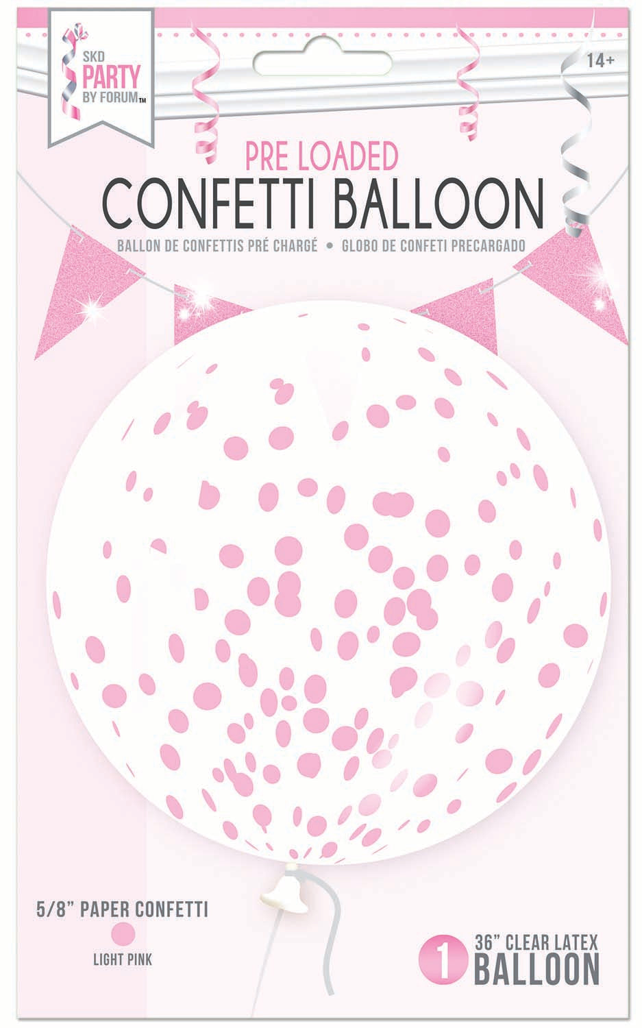 36" Pre-Loaded Clear Light Pink Confetti Latex Balloon | 1 count