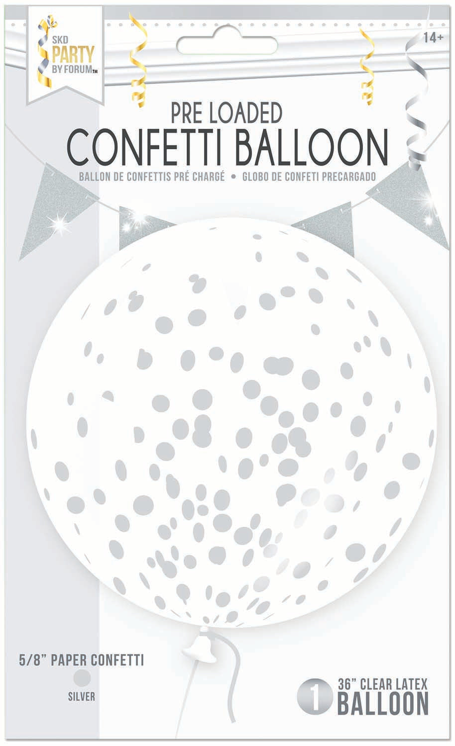 36" Pre-Loaded Clear Silver Confetti Latex Balloon | 1 count