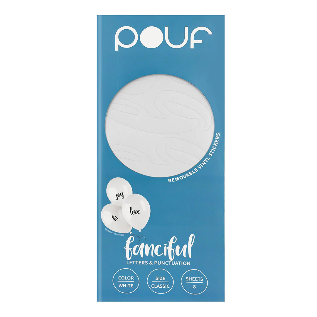 Pouf White FANCIFUL Letters Removable Adhesive Vinyl Stickers | 8 Sheets