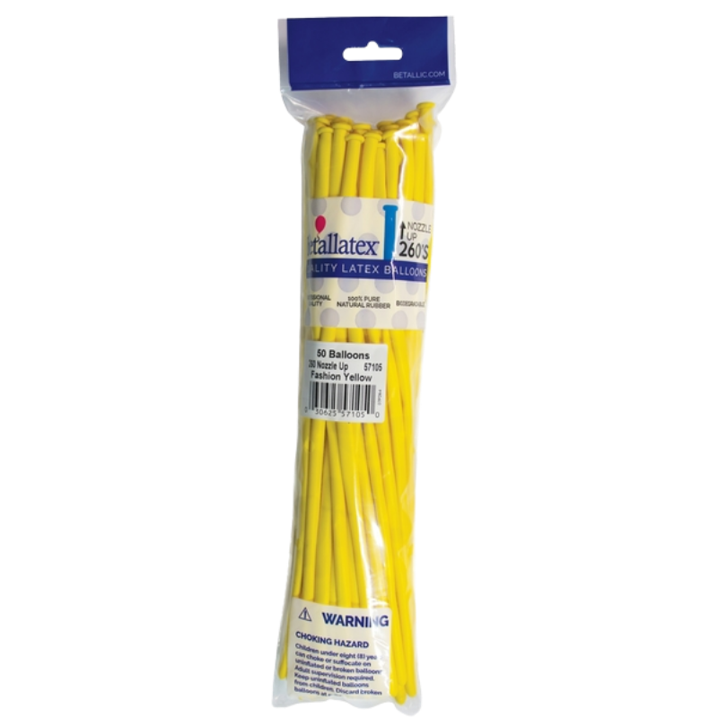 260s Sempertex Nozzles Up Fashion Yellow Twisting - Entertainer Latex Balloons | 50 Count