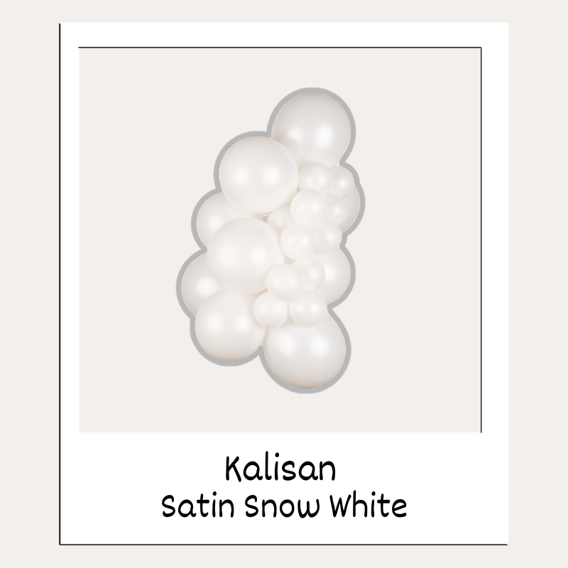 Ballons en latex à modeler 160M Kalisan Satin Blanc Neige, embout vers le haut | Paquet de 50