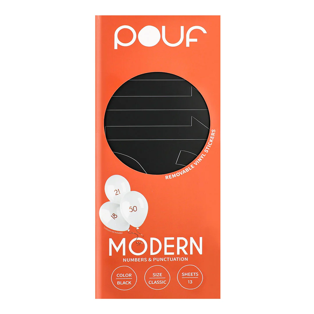 Pouf Black MODERN Numbers Removable Adhesive Vinyl Stickers | 13 Sheets