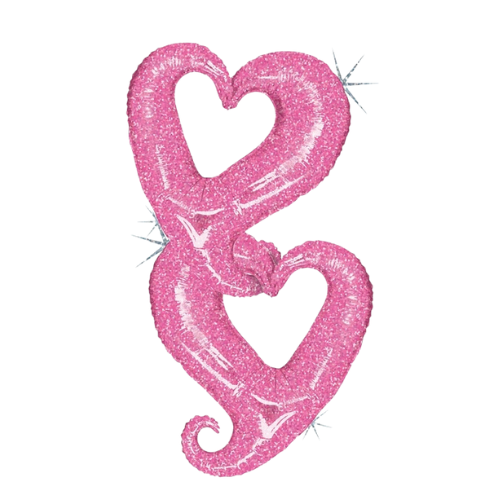 33" Betallic Rose Gold Linky Chain Of Hearts Holographic Foil Balloon