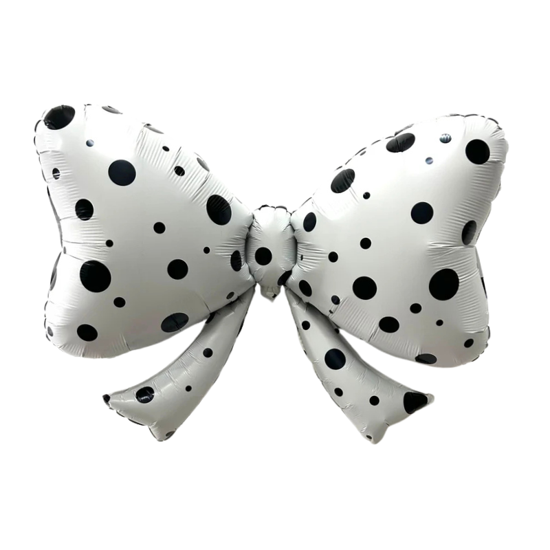 40" Burst Party Co. White & Black Polka Dot Bow Foil Balloon