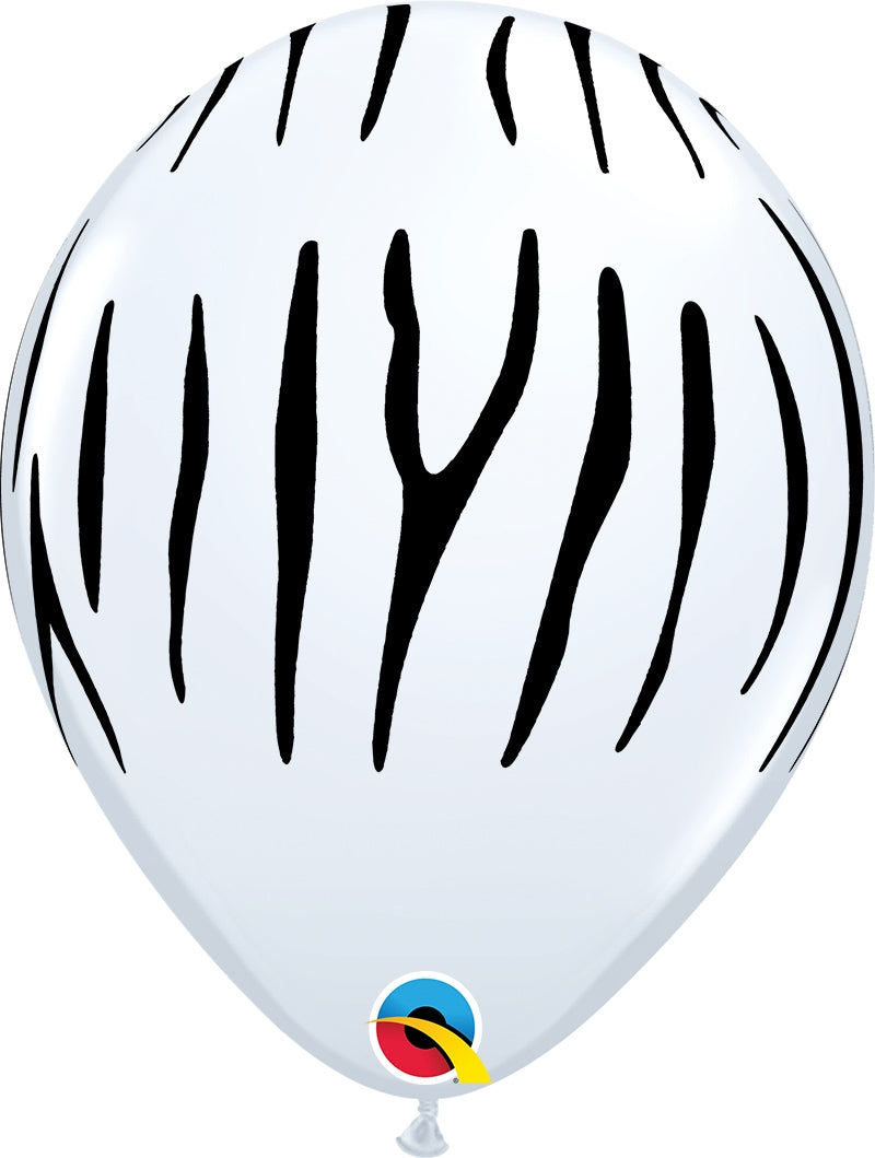 11" Qualatex Zebra Stripes White Latex Balloons | 50 Count