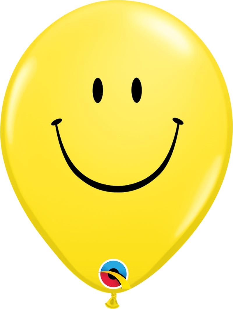 5" Qualatex Yellow Smile Face Latex Balloons - One Sided Print | 100 Count