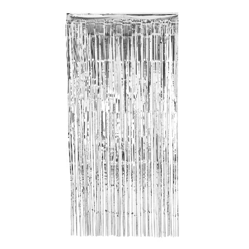 3' x 7' Silver Metallic Foil Fringe Curtain