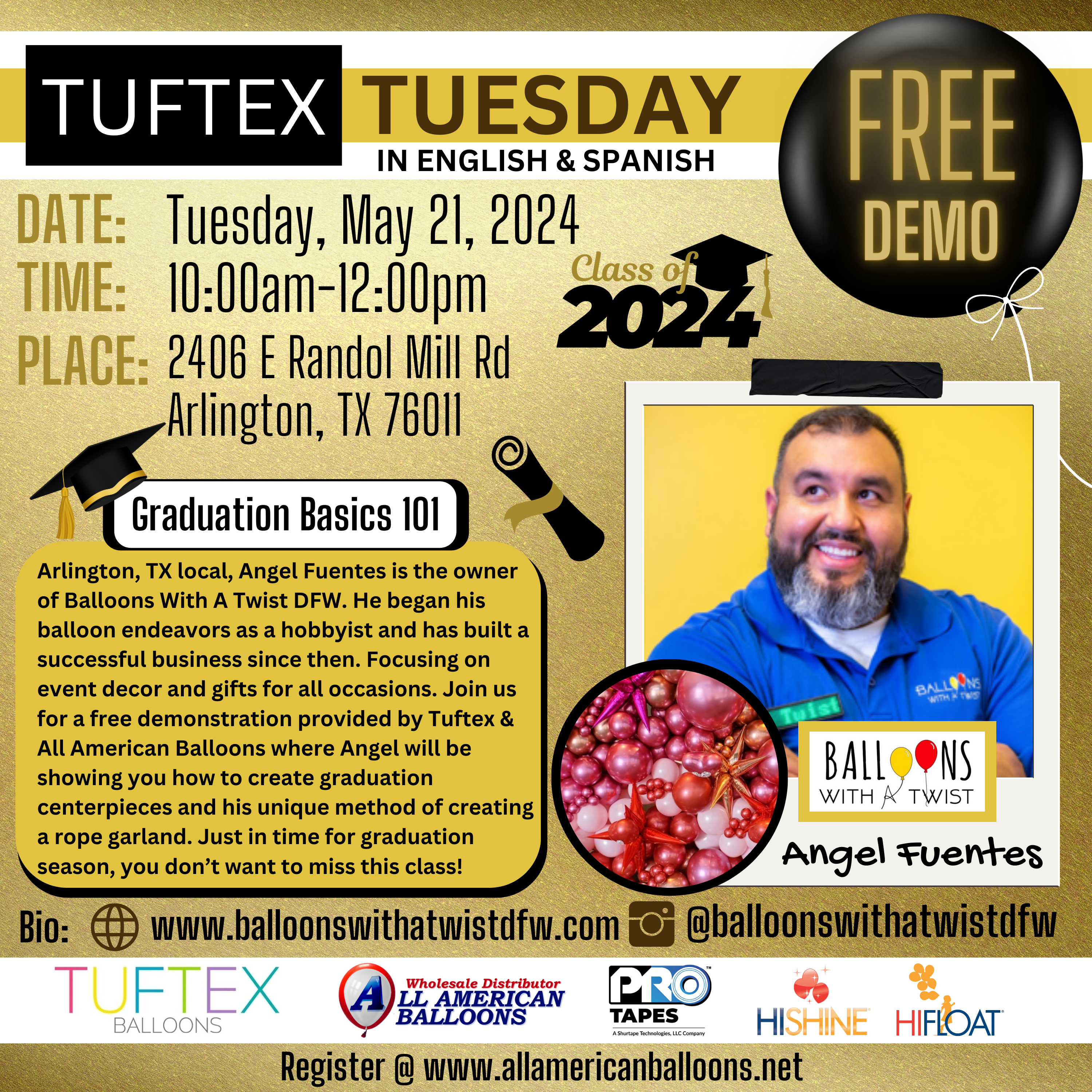 TUFTEX TUESDAY - Featuring Balloons With A Twist DFW | 5/21/24 10am-12pm - FREE Demo! In English & Spanish!