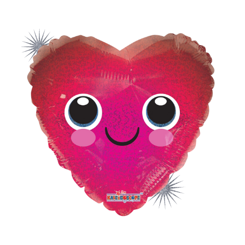 9" Corazon Con Carita Heart Holographic Airfill Foil Balloon (P17) | Buy 5 Or More Save 20%