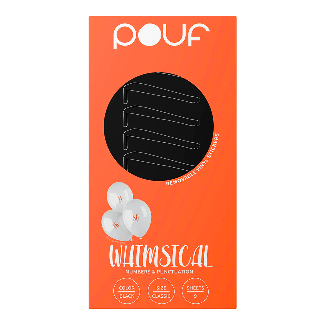 Pouf Black WHIMSICAL Numbers Removable Adhesive Vinyl Stickers | 9 Sheets