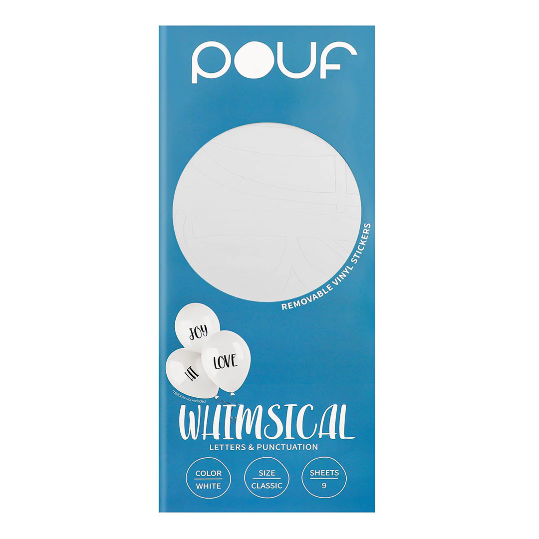 Pouf White WHIMSICAL Letters Removable Adhesive Vinyl Stickers | 9 Sheets