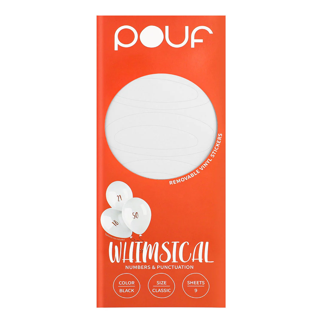 Pouf White WHIMSICAL Numbers Removable Adhesive Vinyl Stickers | 9 Sheets