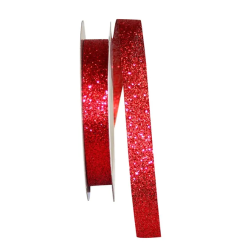 #3 Offray Red Sparklet Ribbon Glitter Ribbon - 5/8" Wide x 50 Yards Long | 1 Spool
