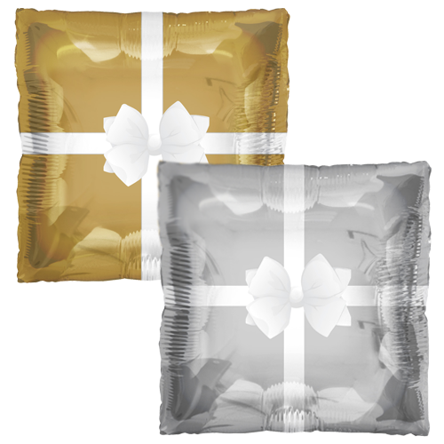 24" Etc. Tuftex Squared Gold & Silver Present - 2 Sided Square Foil Balloon | 1 Count