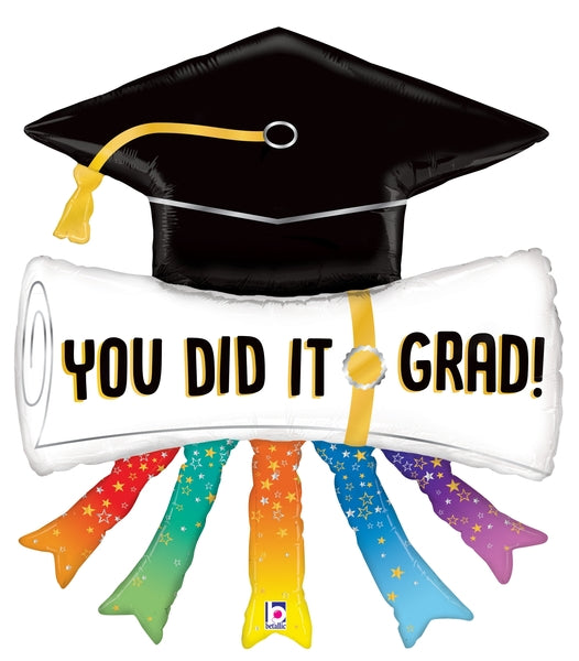 35" Betallic You Did It Grad Diploma Foil Balloon (WSLR2) | Clearance - While Supplies Last!